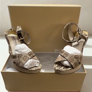 Michael Kors Taupe Logo Espadrille Wedge Sandals
